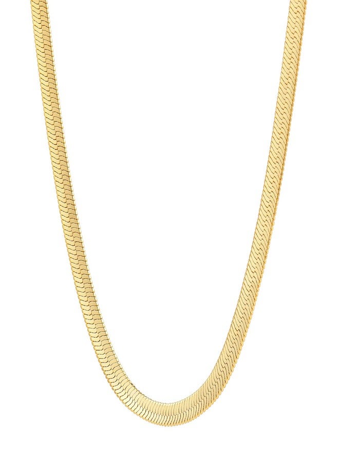 Fiusem Herringbone Necklace for Women, 14K Gold Plated Flat Snake Chain, Choker Necklace for Women, Width 5mm Length 20 In - Image 1